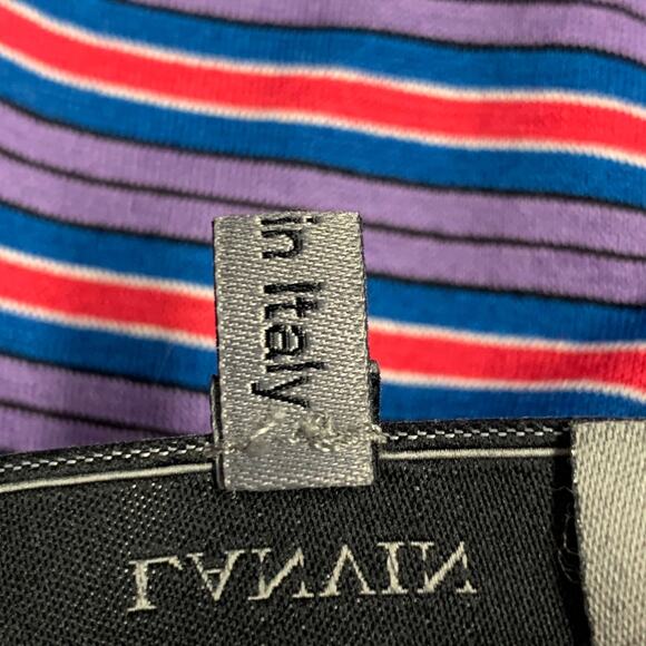 LANVIN Size M Red Blue Purple Stripe Cotton Crew Neck T-shirt - Picture 6 of 7